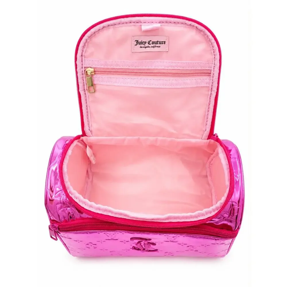 NWOT Juicy Couture Hot Pink Metallic Jelly Cosmetic Makeup Train Case Vanity Bag
